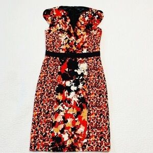 French Connection Size 6 Black Orange Floral Cap Sleeve Sheath Dress